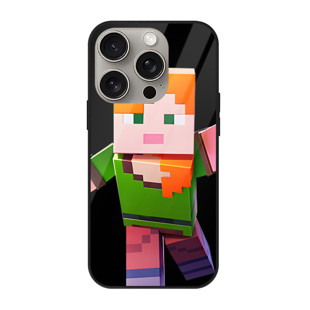 （画像用） マインクラフト ブロックの世界 Minecraft MC Block world 【iPhone15Pro対応】スマホケース 耐衝撃＆黄変防止 背面ガラス