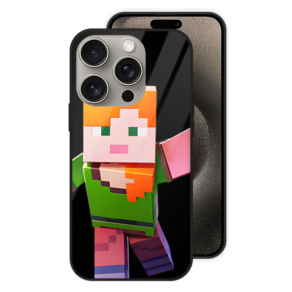 （画像用） マインクラフト ブロックの世界 Minecraft MC Block world 【iPhone15Pro対応】スマホケース 耐衝撃＆黄変防止 背面ガラス