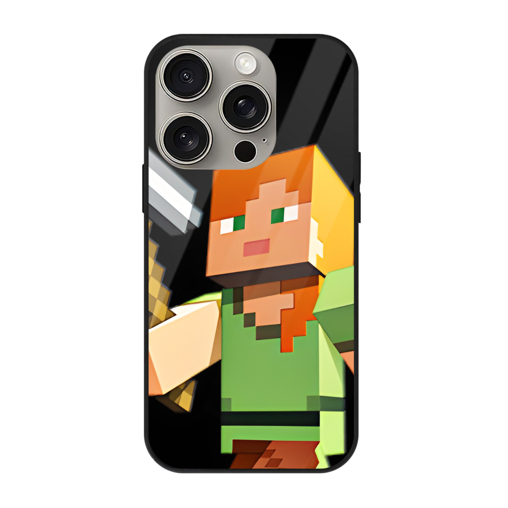 （画像用） マインクラフト ブロックの世界 Minecraft MC Block world 【iPhone15Pro対応】スマホケース 耐衝撃＆黄変防止 背面ガラス