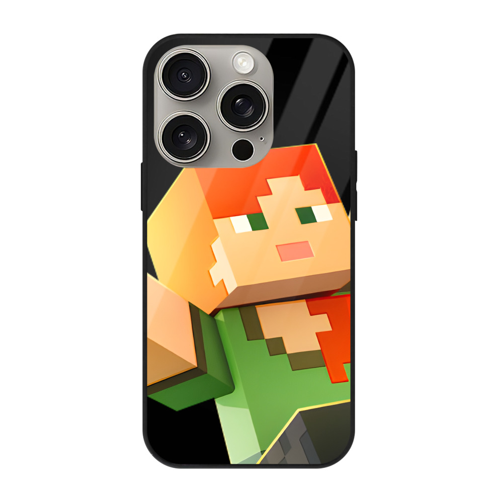 （画像用） マインクラフト ブロックの世界 Minecraft MC Block world 【iPhone15Pro対応】スマホケース 耐衝撃＆黄変防止 背面ガラス