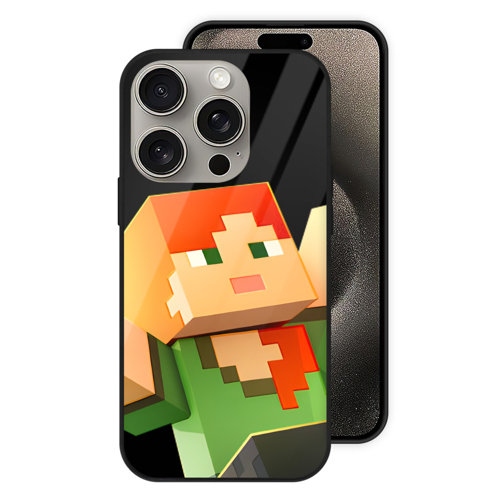 （画像用） マインクラフト ブロックの世界 Minecraft MC Block world 【iPhone15Pro対応】スマホケース 耐衝撃＆黄変防止 背面ガラス