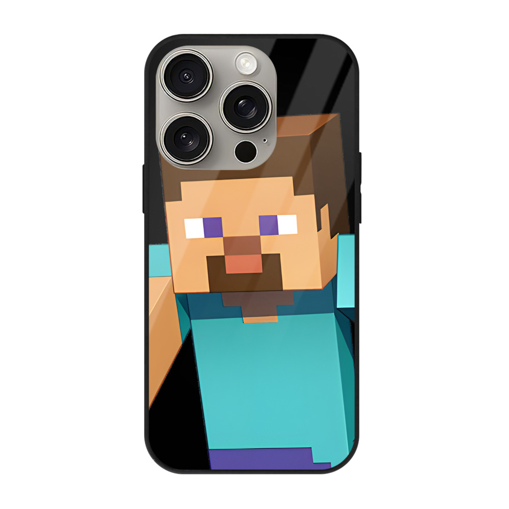 （画像用） マインクラフト ブロックの世界 Minecraft MC Block world 【iPhone15Pro対応】スマホケース 耐衝撃＆黄変防止 背面ガラス