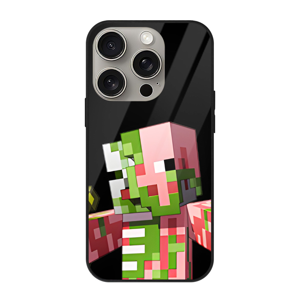 （画像用） マインクラフト ブロックの世界 Minecraft MC Block world 【iPhone15Pro対応】スマホケース 耐衝撃＆黄変防止 背面ガラス