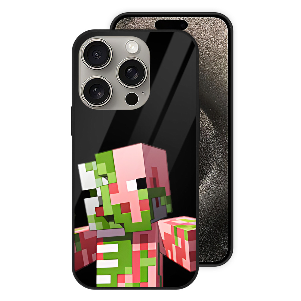 （画像用） マインクラフト ブロックの世界 Minecraft MC Block world 【iPhone15Pro対応】スマホケース 耐衝撃＆黄変防止 背面ガラス