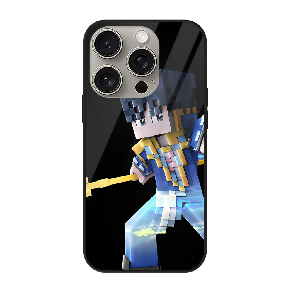（画像用） マインクラフト ブロックの世界 Minecraft MC Block world 【iPhone15Pro対応】スマホケース 耐衝撃＆黄変防止 背面ガラス