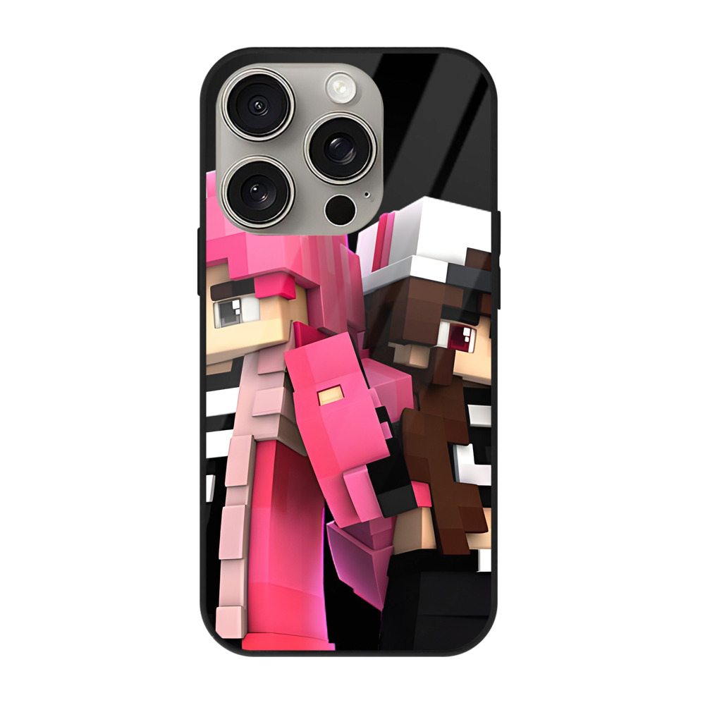 （画像用） マインクラフト ブロックの世界 Minecraft MC Block world 【iPhone15Pro対応】スマホケース 耐衝撃＆黄変防止 背面ガラス
