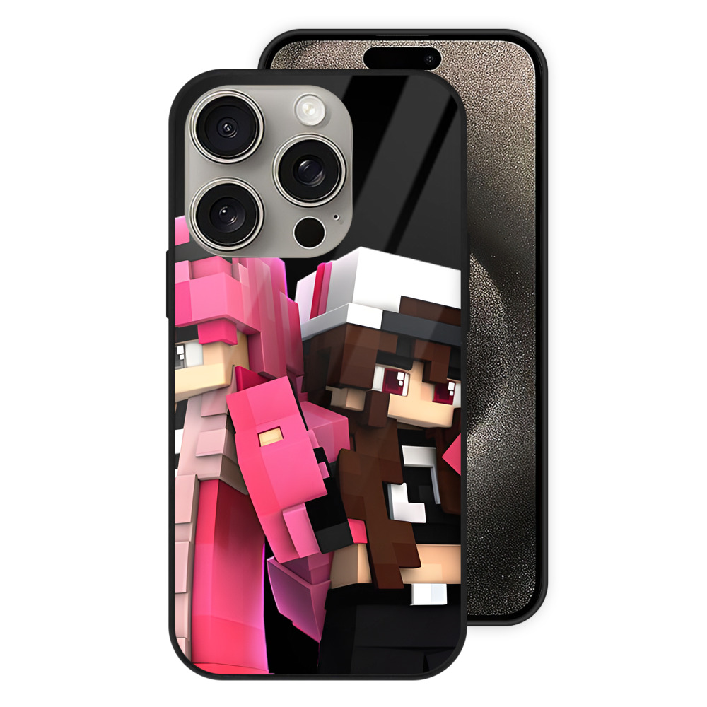 （画像用） マインクラフト ブロックの世界 Minecraft MC Block world 【iPhone15Pro対応】スマホケース 耐衝撃＆黄変防止 背面ガラス