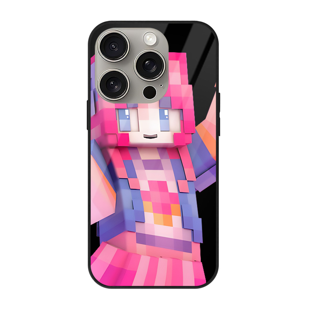 （画像用） マインクラフト ブロックの世界 Minecraft MC Block world 【iPhone15Pro対応】スマホケース 耐衝撃＆黄変防止 背面ガラス