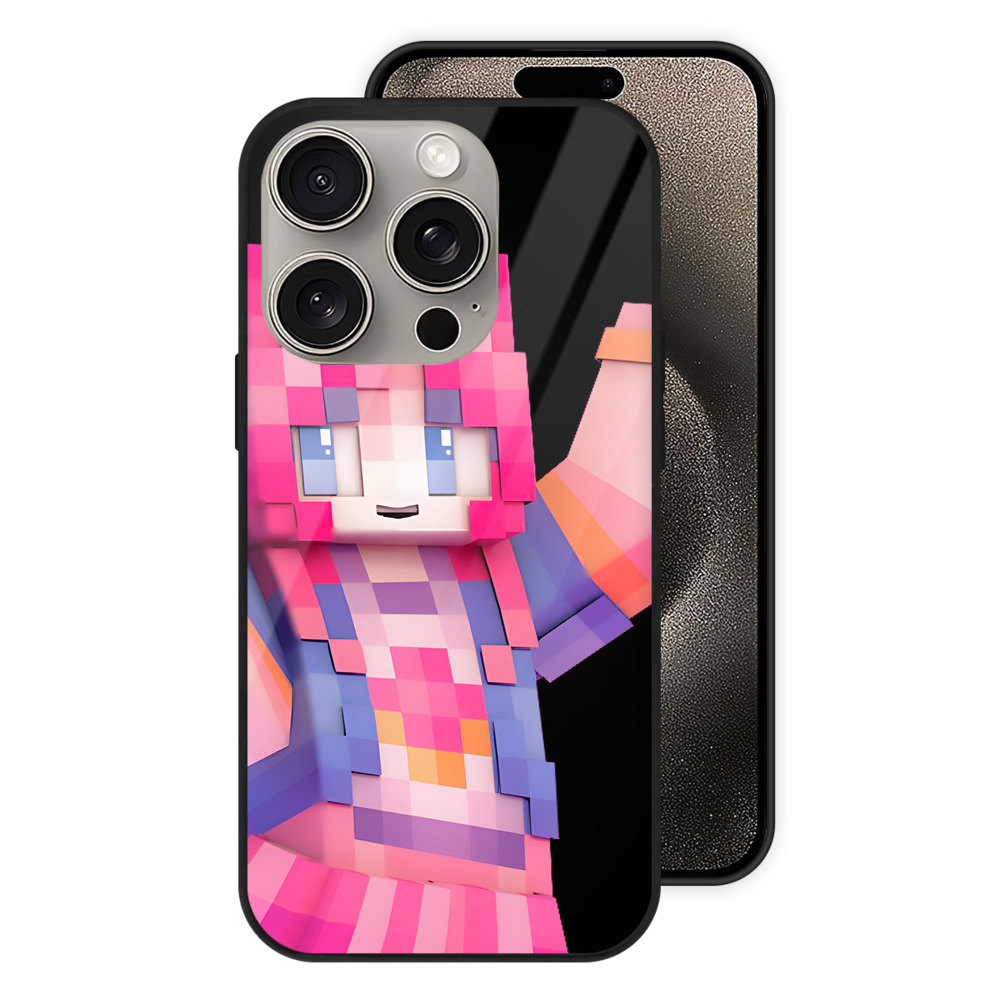 （画像用） マインクラフト ブロックの世界 Minecraft MC Block world 【iPhone15Pro対応】スマホケース 耐衝撃＆黄変防止 背面ガラス
