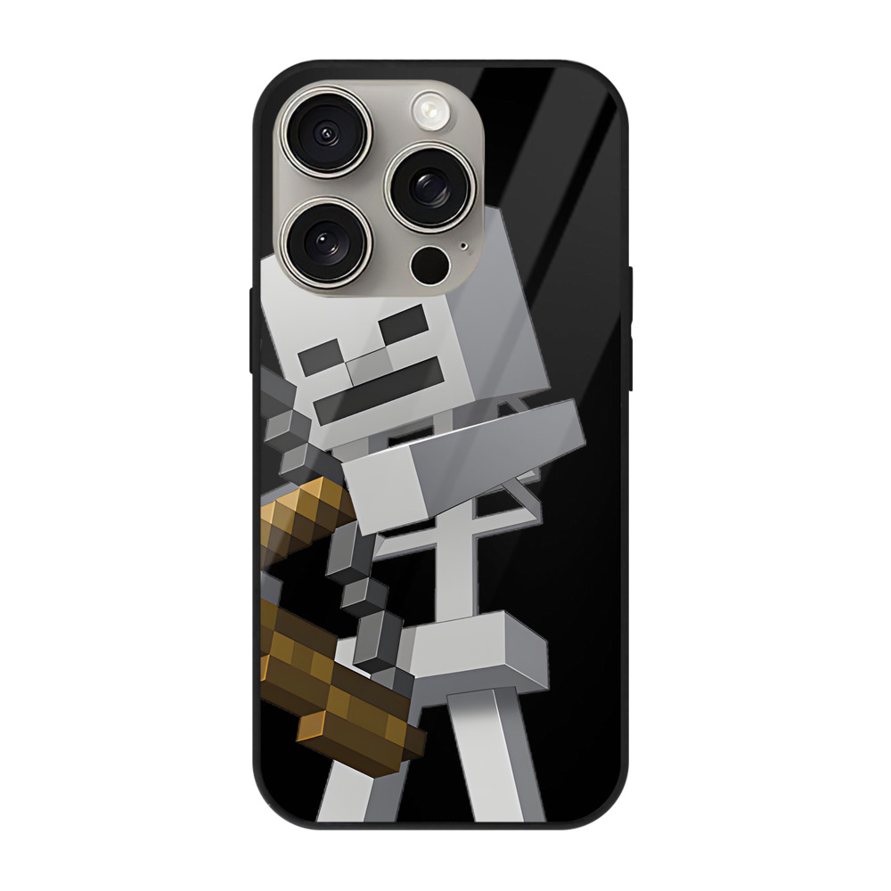 （画像用） マインクラフト ブロックの世界 Minecraft MC Block world 【iPhone15Pro対応】スマホケース 耐衝撃＆黄変防止 背面ガラス