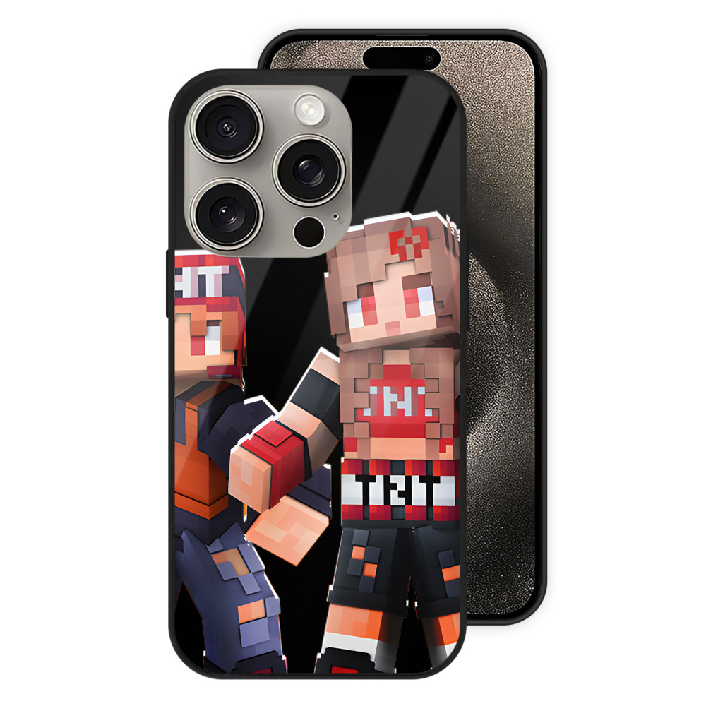 （画像用） マインクラフト ブロックの世界 Minecraft MC Block world 【iPhone15Pro対応】スマホケース 耐衝撃＆黄変防止 背面ガラス