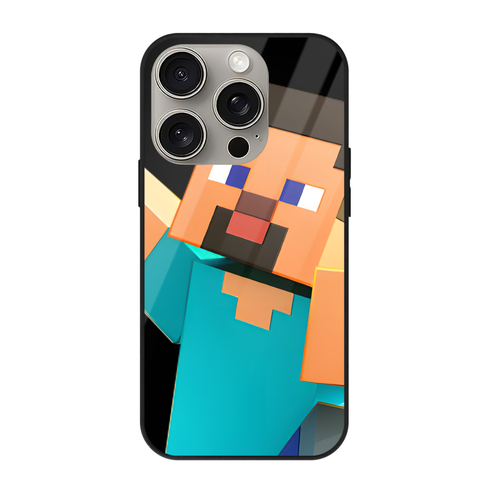 （画像用） マインクラフト ブロックの世界 Minecraft MC Block world 【iPhone15Pro対応】スマホケース 耐衝撃＆黄変防止 背面ガラス