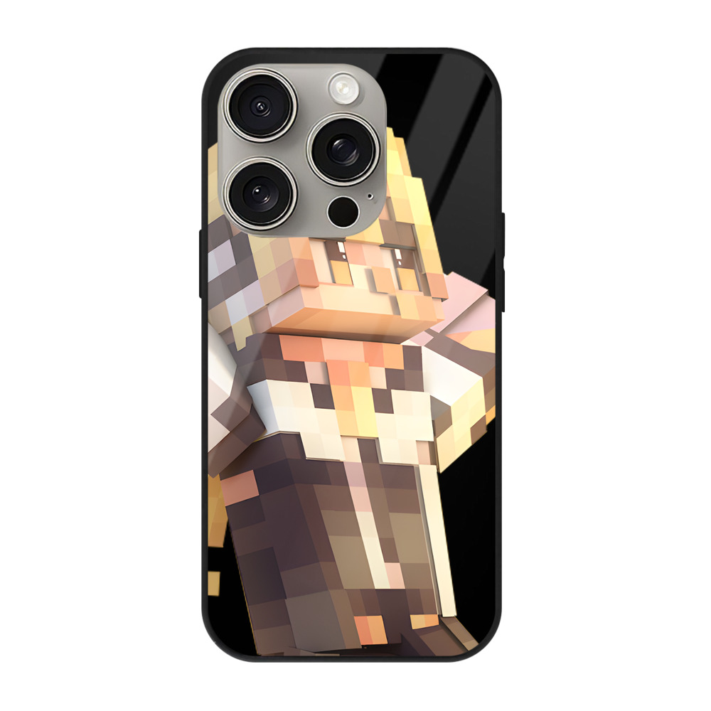 （画像用） マインクラフト ブロックの世界 Minecraft MC Block world 【iPhone15Pro対応】スマホケース 耐衝撃＆黄変防止 背面ガラス