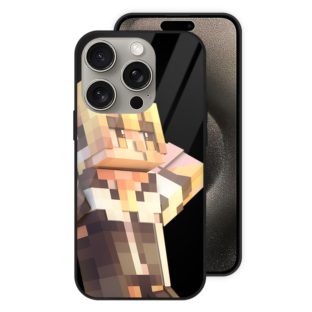 （画像用） マインクラフト ブロックの世界 Minecraft MC Block world 【iPhone15Pro対応】スマホケース 耐衝撃＆黄変防止 背面ガラス