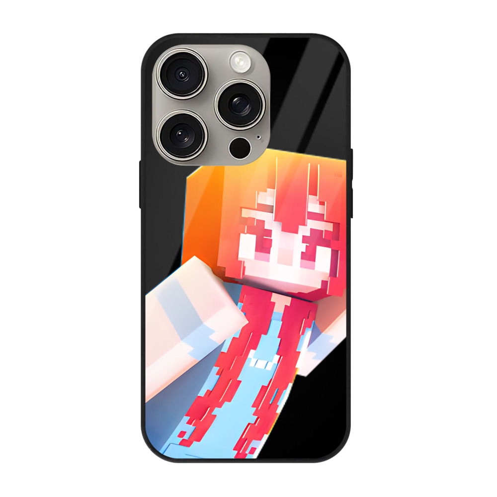（画像用） マインクラフト ブロックの世界 Minecraft MC Block world 【iPhone15Pro対応】スマホケース 耐衝撃＆黄変防止 背面ガラス