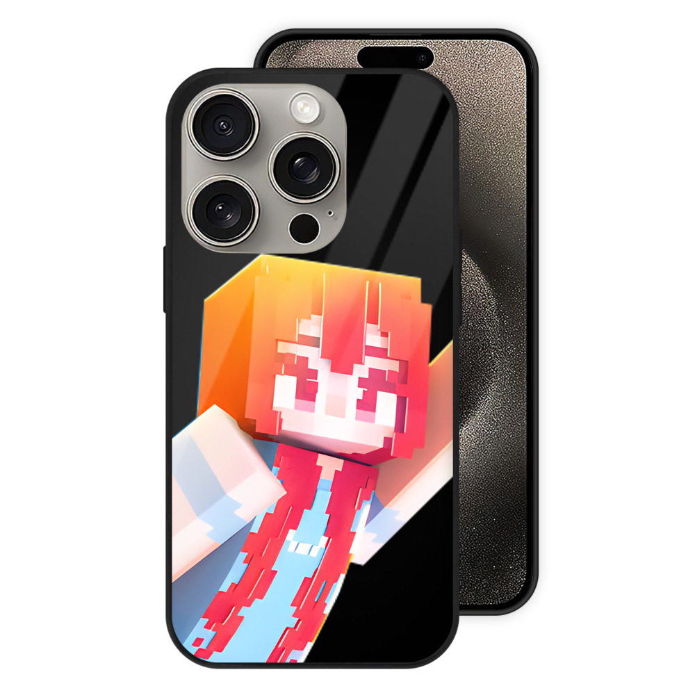 （画像用） マインクラフト ブロックの世界 Minecraft MC Block world 【iPhone15Pro対応】スマホケース 耐衝撃＆黄変防止 背面ガラス