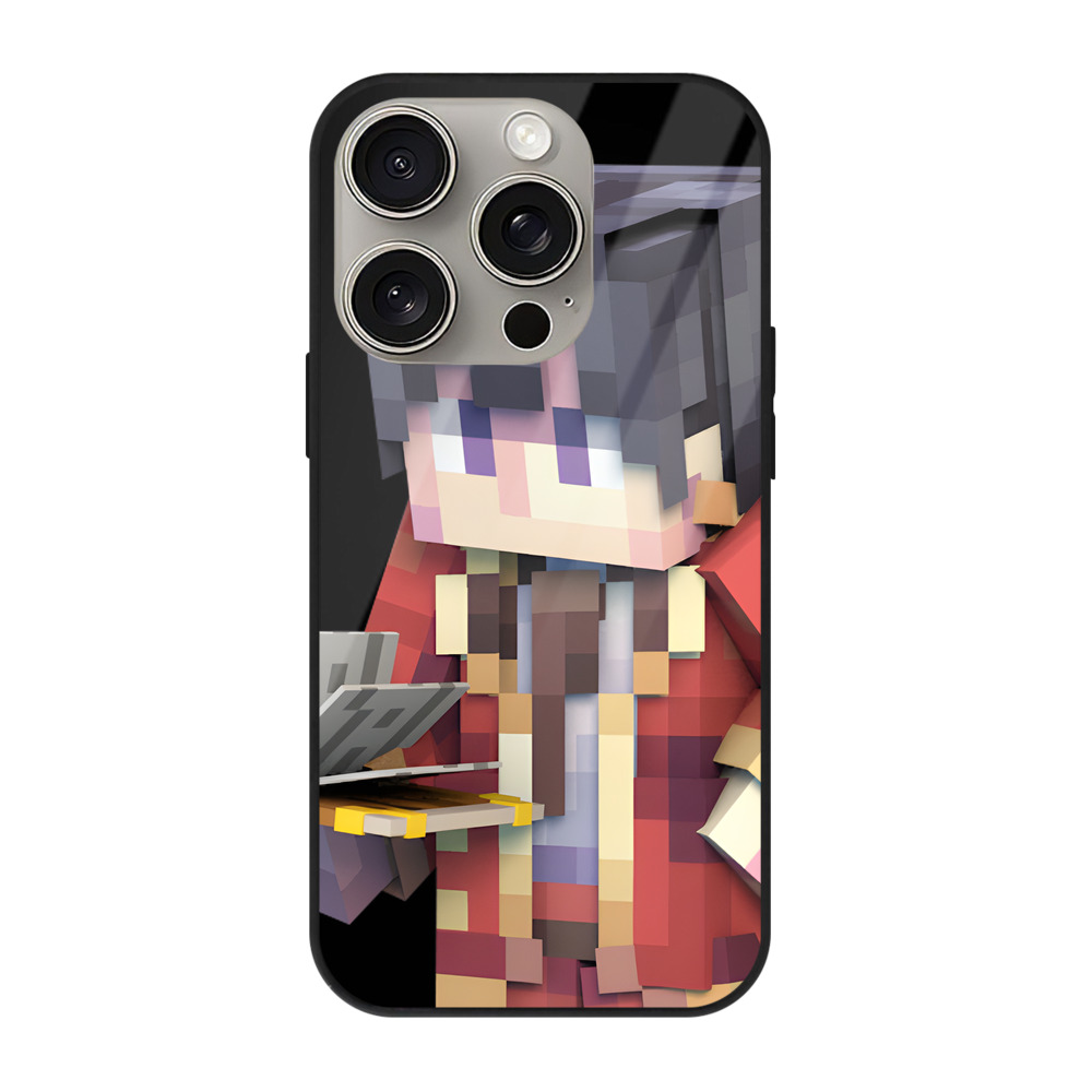 （画像用） マインクラフト ブロックの世界 Minecraft MC Block world 【iPhone15Pro対応】スマホケース 耐衝撃＆黄変防止 背面ガラス