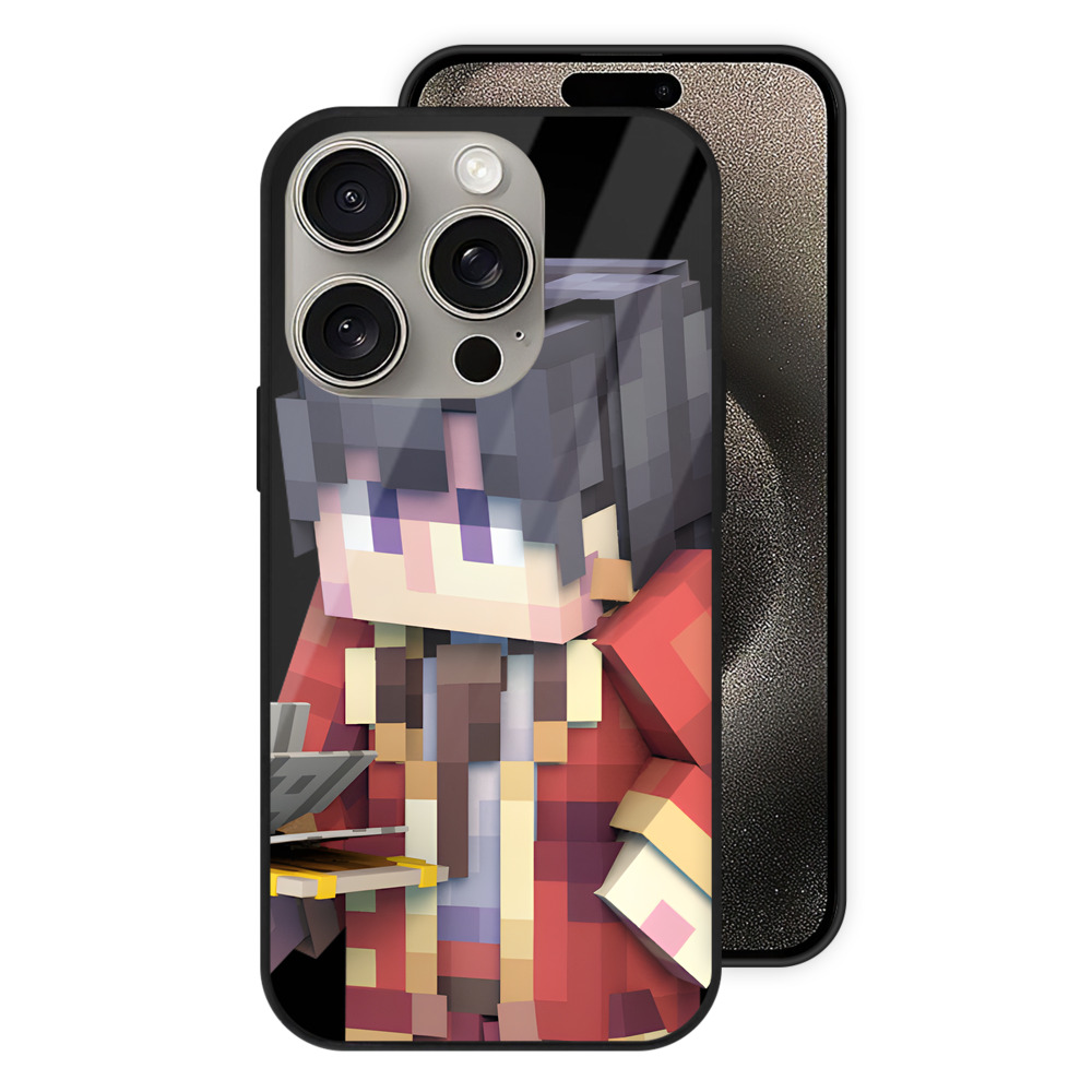 （画像用） マインクラフト ブロックの世界 Minecraft MC Block world 【iPhone15Pro対応】スマホケース 耐衝撃＆黄変防止 背面ガラス