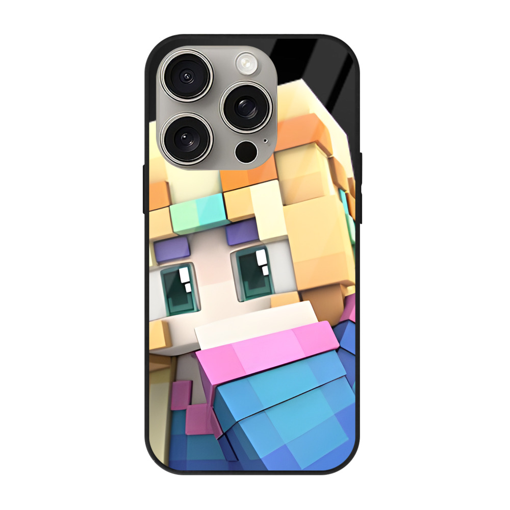（画像用） マインクラフト ブロックの世界 Minecraft MC Block world 【iPhone15Pro対応】スマホケース 耐衝撃＆黄変防止 背面ガラス