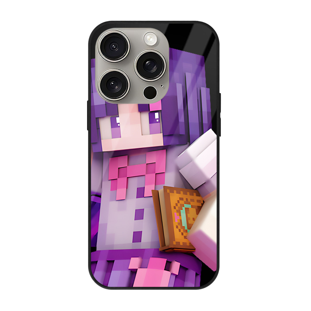 （画像用） マインクラフト ブロックの世界 Minecraft MC Block world 【iPhone15Pro対応】スマホケース 耐衝撃＆黄変防止 背面ガラス