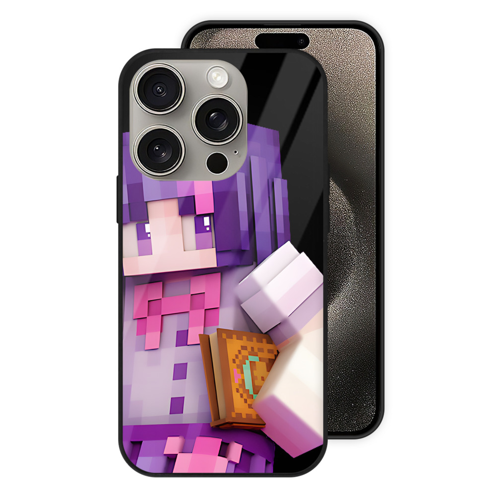 （画像用） マインクラフト ブロックの世界 Minecraft MC Block world 【iPhone15Pro対応】スマホケース 耐衝撃＆黄変防止 背面ガラス
