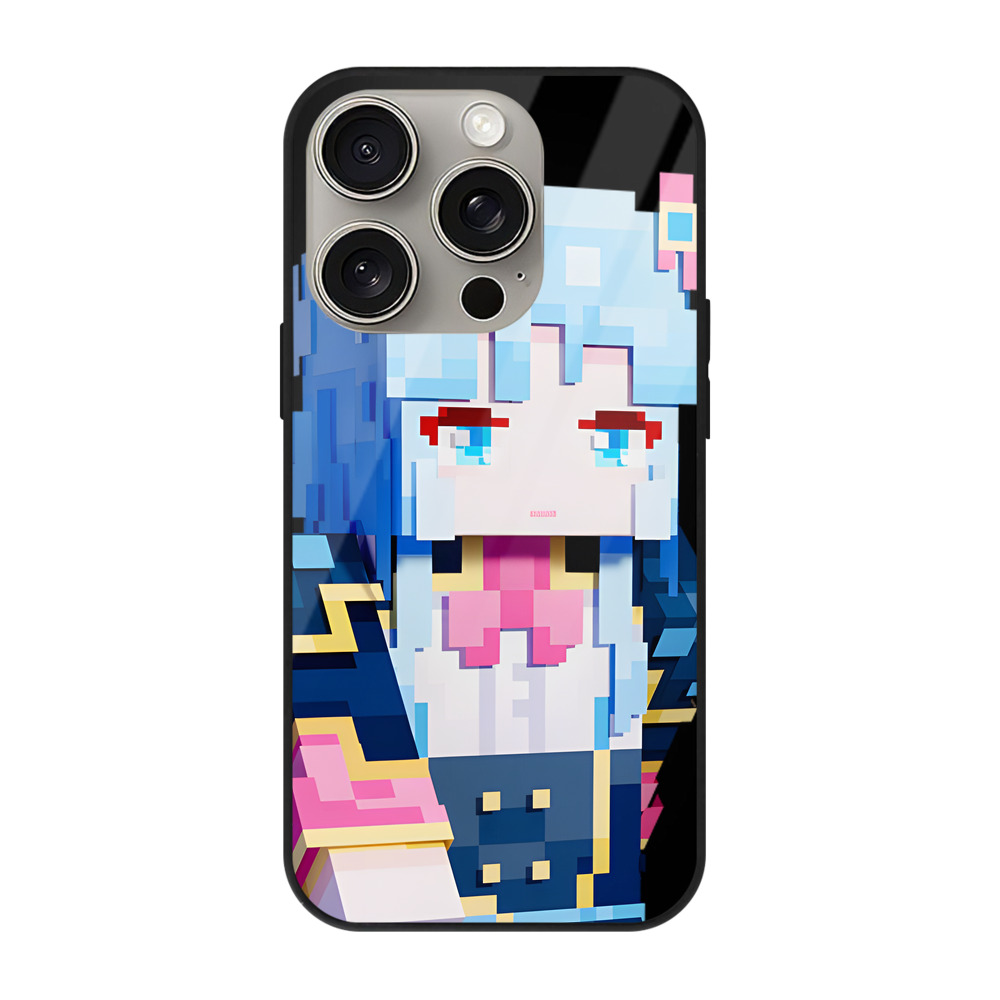 （画像用） マインクラフト ブロックの世界 Minecraft MC Block world 【iPhone15Pro対応】スマホケース 耐衝撃＆黄変防止 背面ガラス