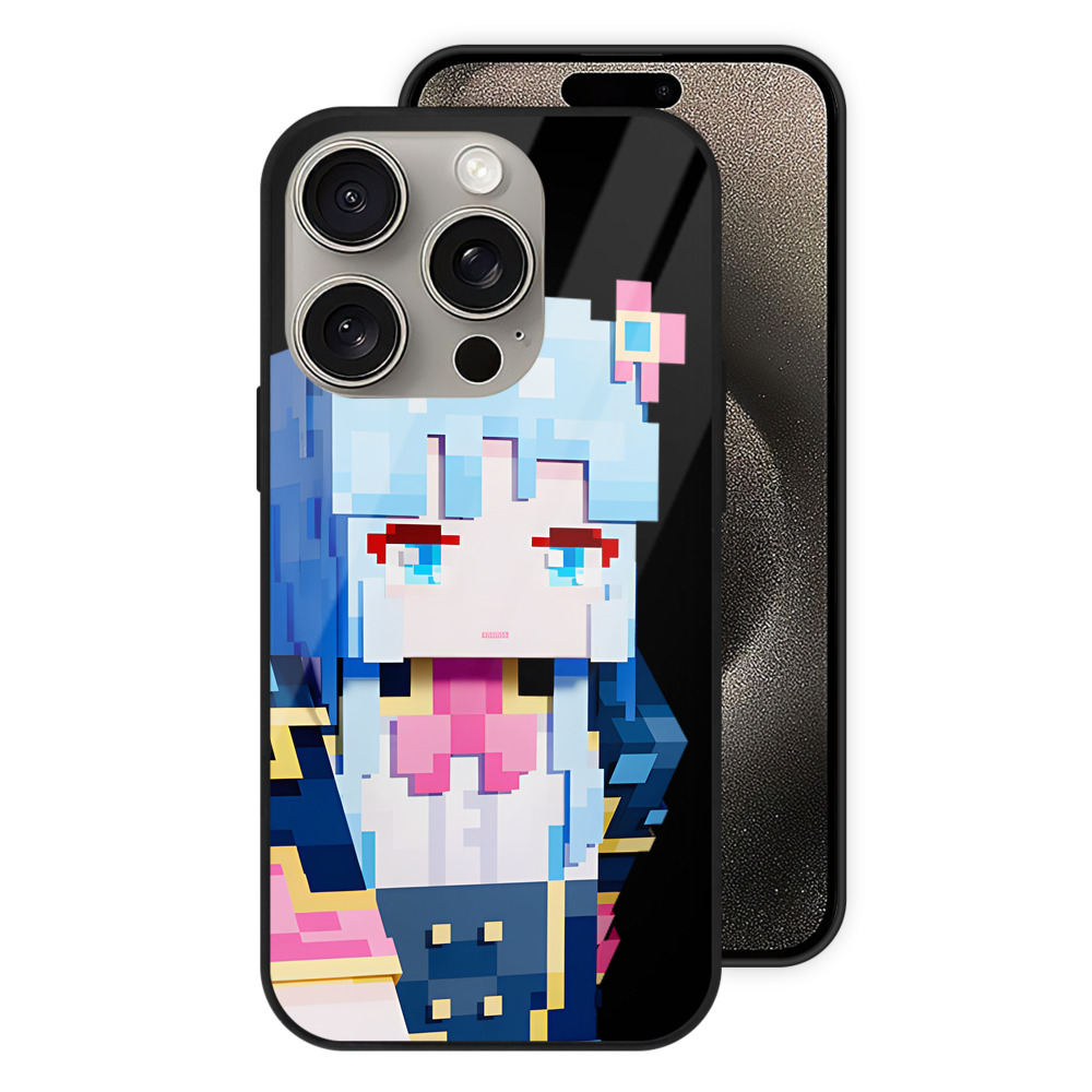 （画像用） マインクラフト ブロックの世界 Minecraft MC Block world 【iPhone15Pro対応】スマホケース 耐衝撃＆黄変防止 背面ガラス