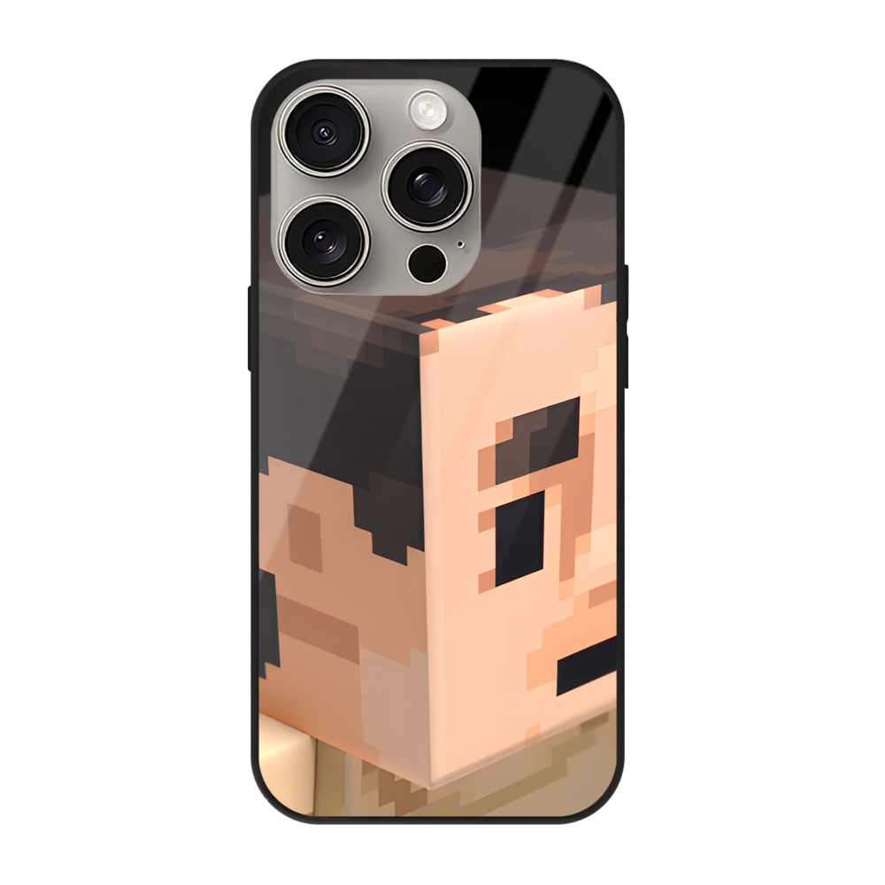 （画像用） マインクラフト ブロックの世界 Minecraft MC Block world 【iPhone15Pro対応】スマホケース 耐衝撃＆黄変防止 背面ガラス
