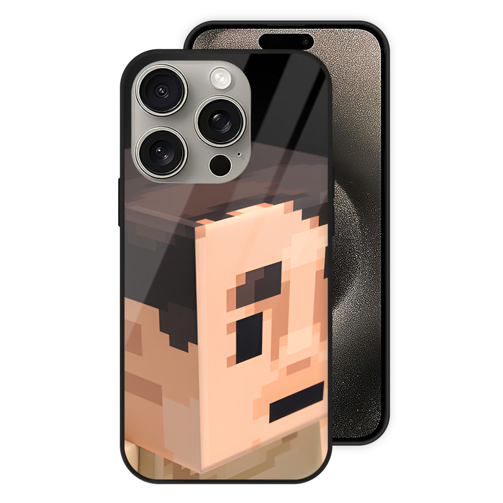 （画像用） マインクラフト ブロックの世界 Minecraft MC Block world 【iPhone15Pro対応】スマホケース 耐衝撃＆黄変防止 背面ガラス