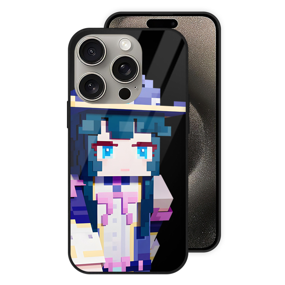 （画像用） マインクラフト ブロックの世界 Minecraft MC Block world 【iPhone15Pro対応】スマホケース 耐衝撃＆黄変防止 背面ガラス
