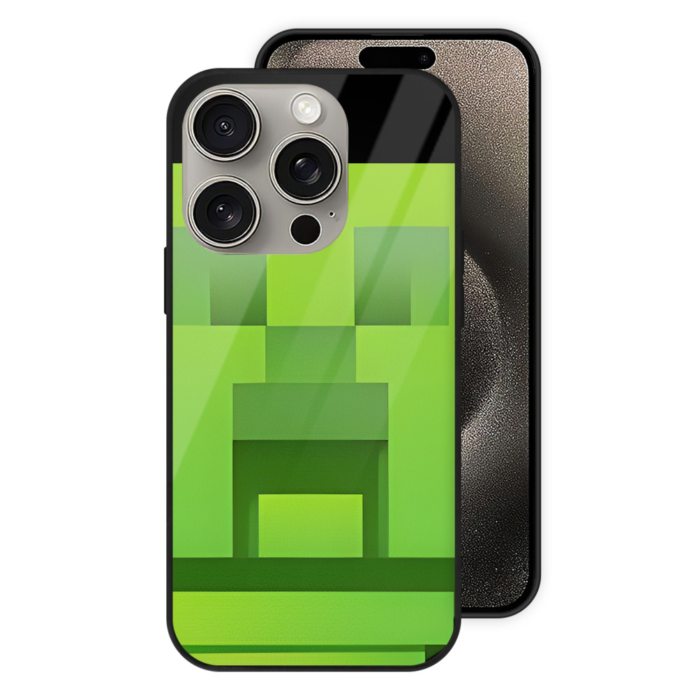 （画像用） マインクラフト ブロックの世界 Minecraft MC Block world 【iPhone15Pro対応】スマホケース 耐衝撃＆黄変防止 背面ガラス