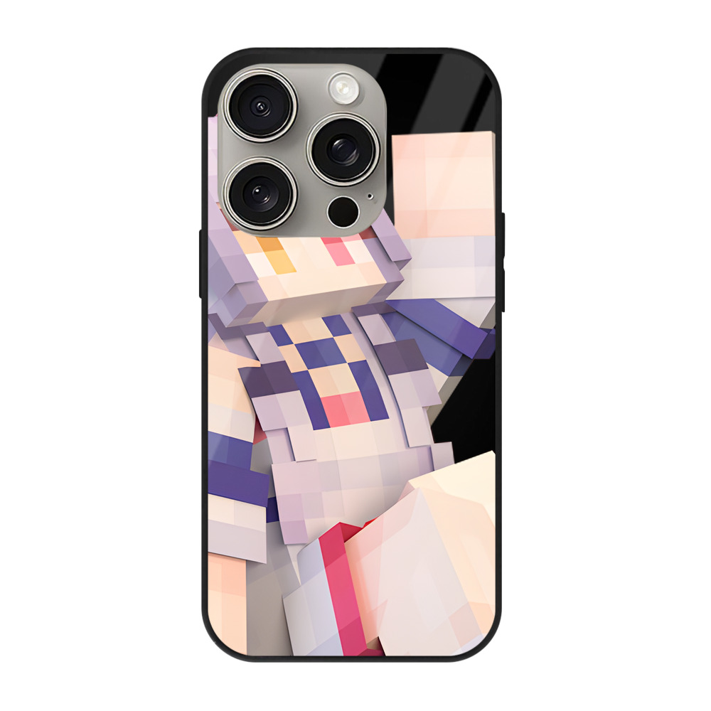（画像用） マインクラフト ブロックの世界 Minecraft MC Block world 【iPhone15Pro対応】スマホケース 耐衝撃＆黄変防止 背面ガラス