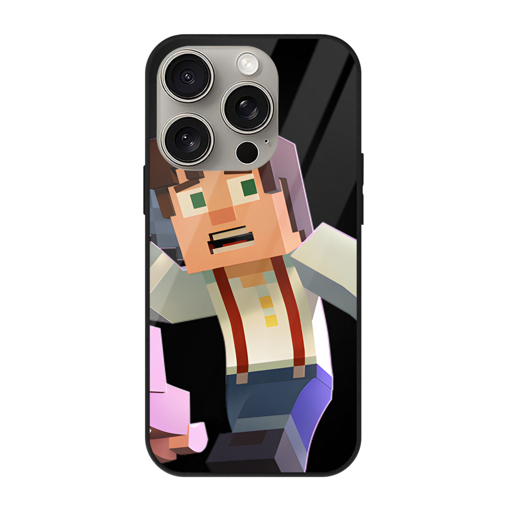 （画像用） マインクラフト ブロックの世界 Minecraft MC Block world 【iPhone15Pro対応】スマホケース 耐衝撃＆黄変防止 背面ガラス