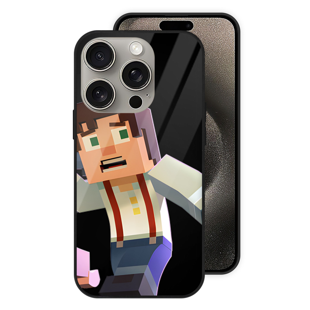 （画像用） マインクラフト ブロックの世界 Minecraft MC Block world 【iPhone15Pro対応】スマホケース 耐衝撃＆黄変防止 背面ガラス