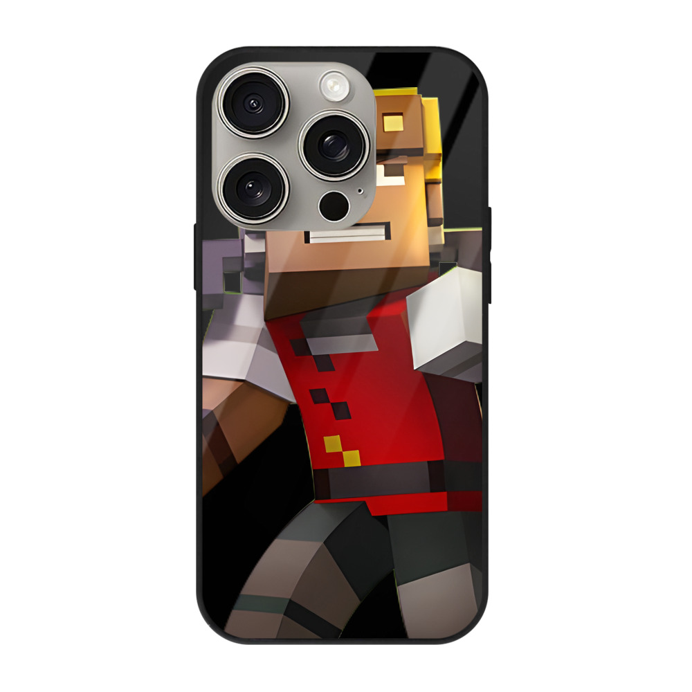 （画像用） マインクラフト ブロックの世界 Minecraft MC Block world 【iPhone15Pro対応】スマホケース 耐衝撃＆黄変防止 背面ガラス