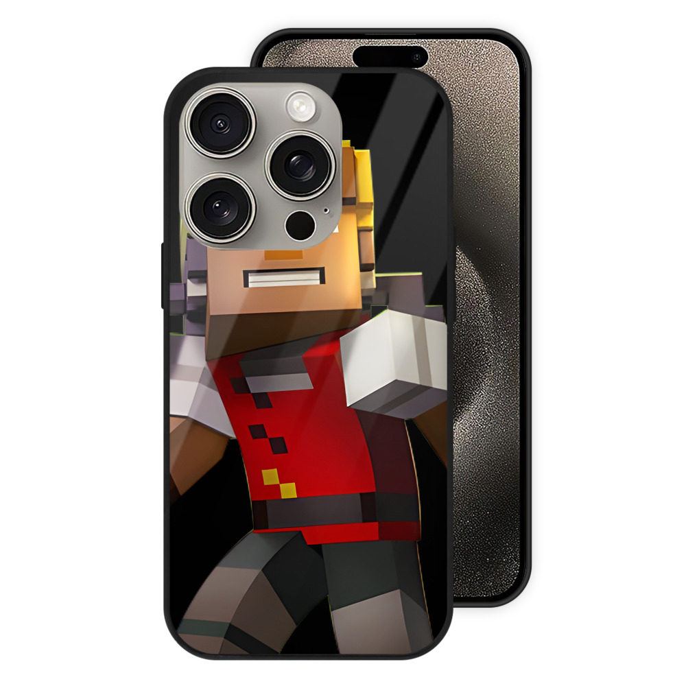 （画像用） マインクラフト ブロックの世界 Minecraft MC Block world 【iPhone15Pro対応】スマホケース 耐衝撃＆黄変防止 背面ガラス