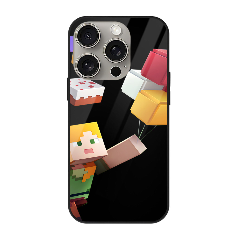 （画像用） マインクラフト ブロックの世界 Minecraft MC Block world 【iPhone15Pro対応】スマホケース 耐衝撃＆黄変防止 背面ガラス