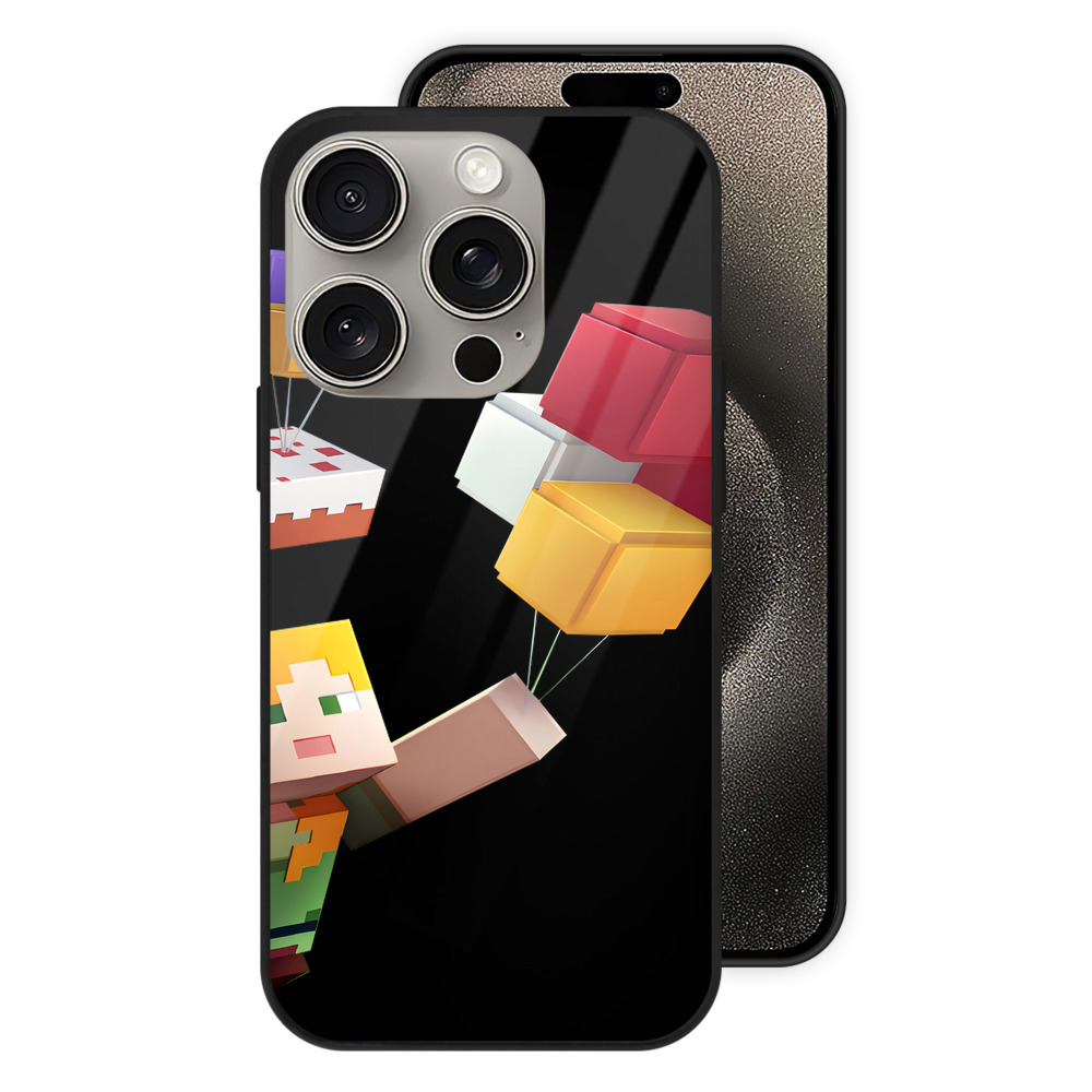（画像用） マインクラフト ブロックの世界 Minecraft MC Block world 【iPhone15Pro対応】スマホケース 耐衝撃＆黄変防止 背面ガラス