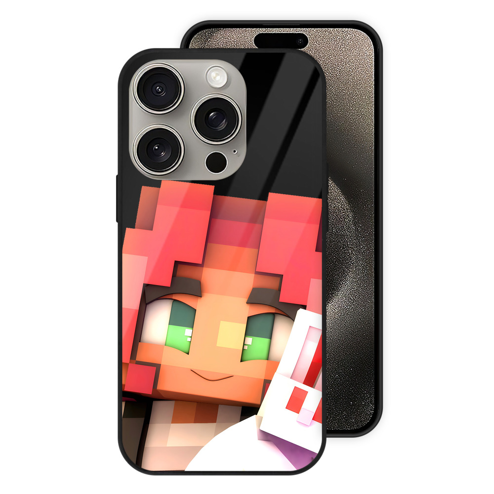 （画像用） マインクラフト ブロックの世界 Minecraft MC Block world 【iPhone15Pro対応】スマホケース 耐衝撃＆黄変防止 背面ガラス
