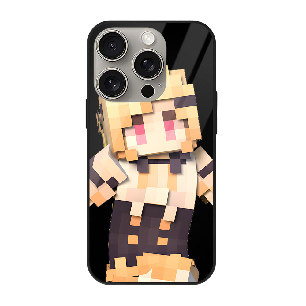 （画像用） マインクラフト ブロックの世界 Minecraft MC Block world 【iPhone15Pro対応】スマホケース 耐衝撃＆黄変防止 背面ガラス