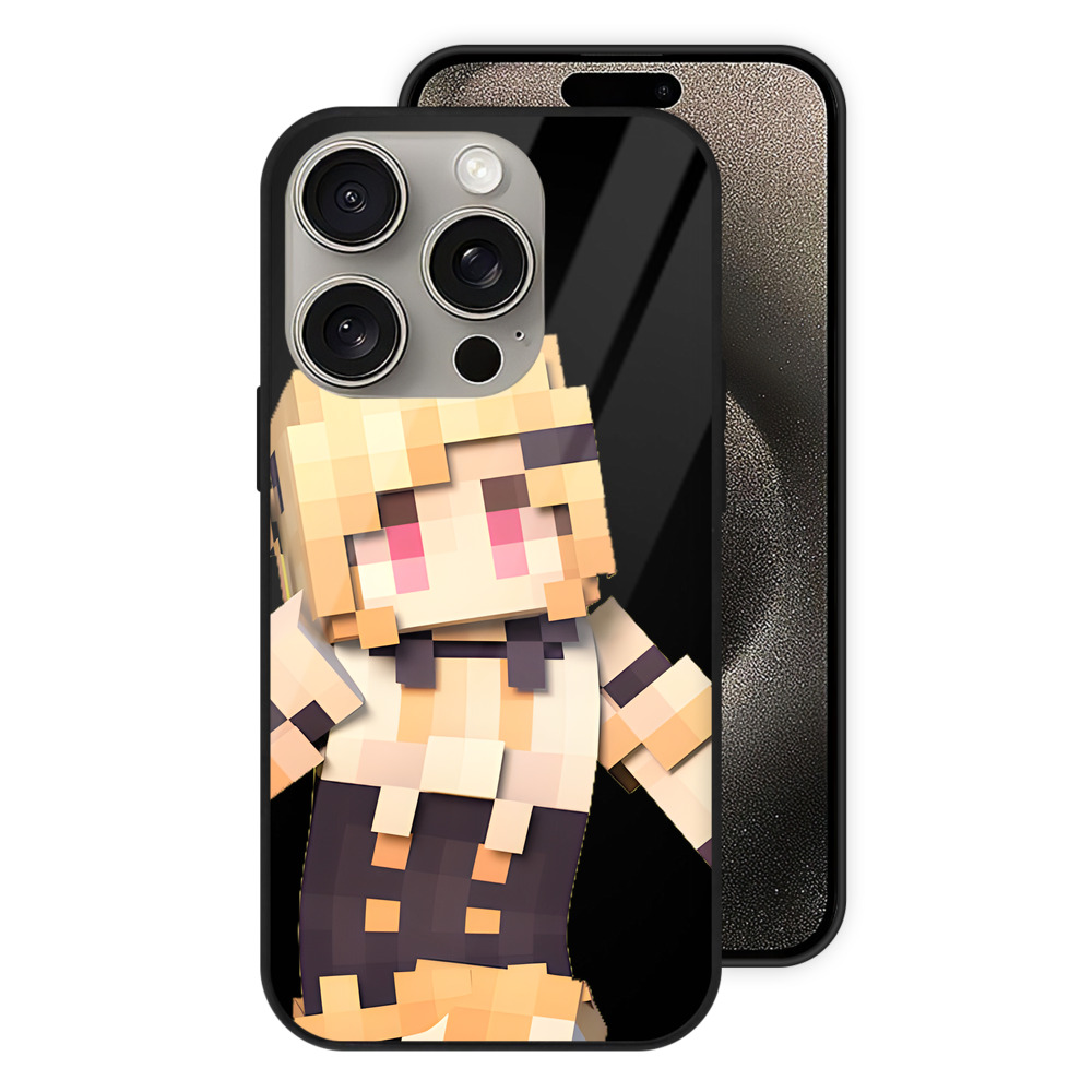 （画像用） マインクラフト ブロックの世界 Minecraft MC Block world 【iPhone15Pro対応】スマホケース 耐衝撃＆黄変防止 背面ガラス