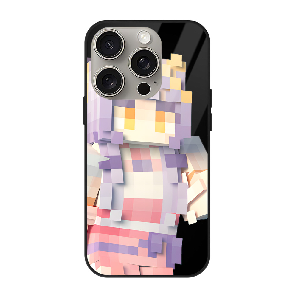 （画像用） マインクラフト ブロックの世界 Minecraft MC Block world 【iPhone15Pro対応】スマホケース 耐衝撃＆黄変防止 背面ガラス