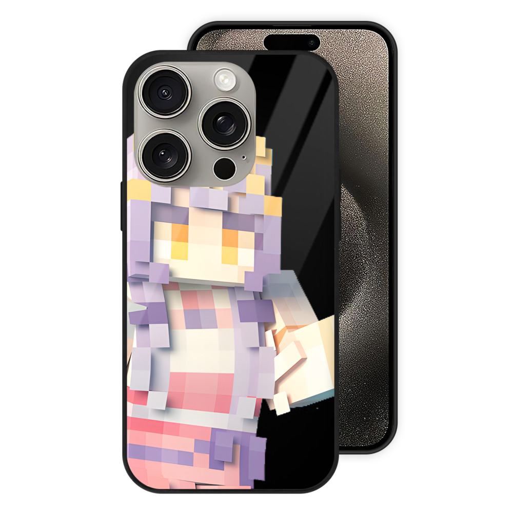 （画像用） マインクラフト ブロックの世界 Minecraft MC Block world 【iPhone15Pro対応】スマホケース 耐衝撃＆黄変防止 背面ガラス