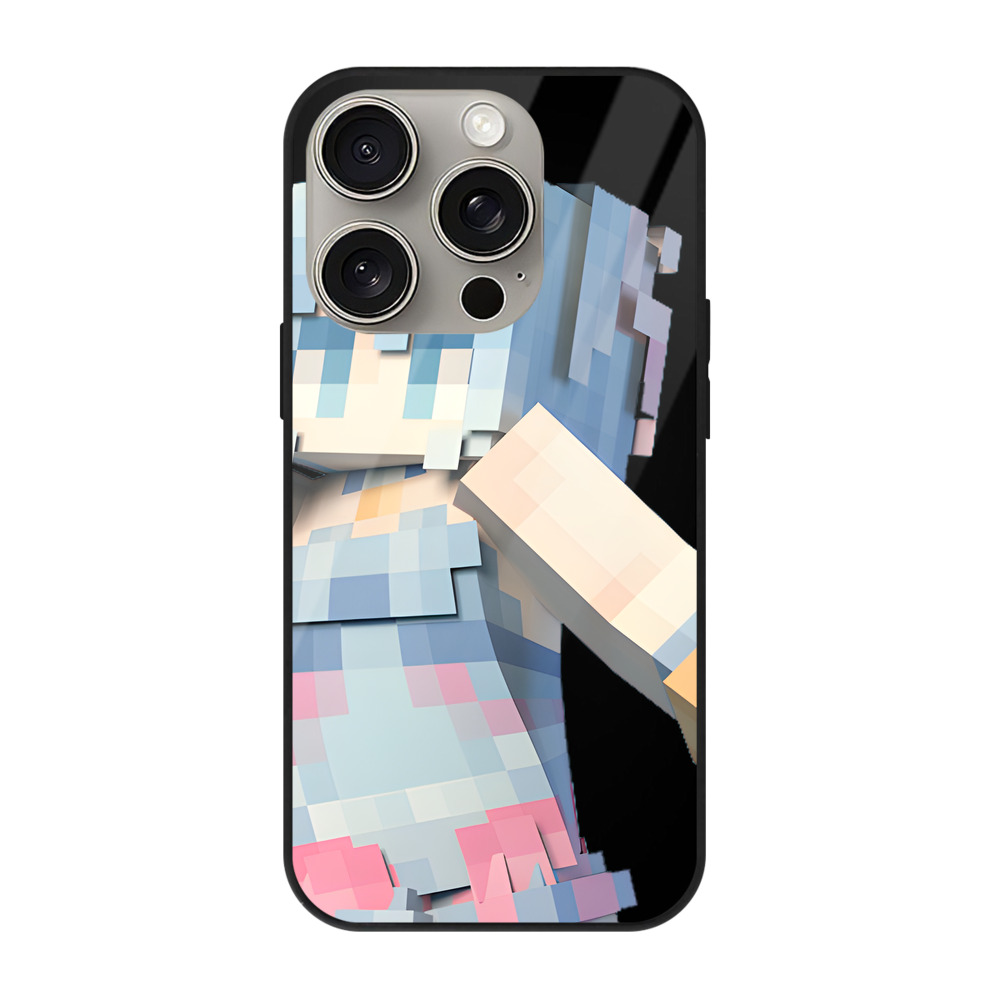 （画像用） マインクラフト ブロックの世界 Minecraft MC Block world 【iPhone15Pro対応】スマホケース 耐衝撃＆黄変防止 背面ガラス