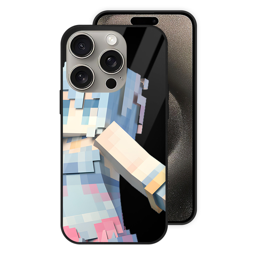 （画像用） マインクラフト ブロックの世界 Minecraft MC Block world 【iPhone15Pro対応】スマホケース 耐衝撃＆黄変防止 背面ガラス