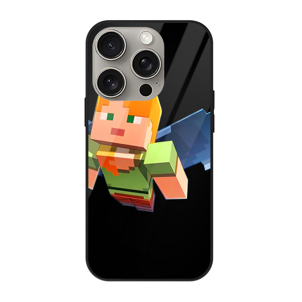 （画像用） マインクラフト ブロックの世界 Minecraft MC Block world 【iPhone15Pro対応】スマホケース 耐衝撃＆黄変防止 背面ガラス
