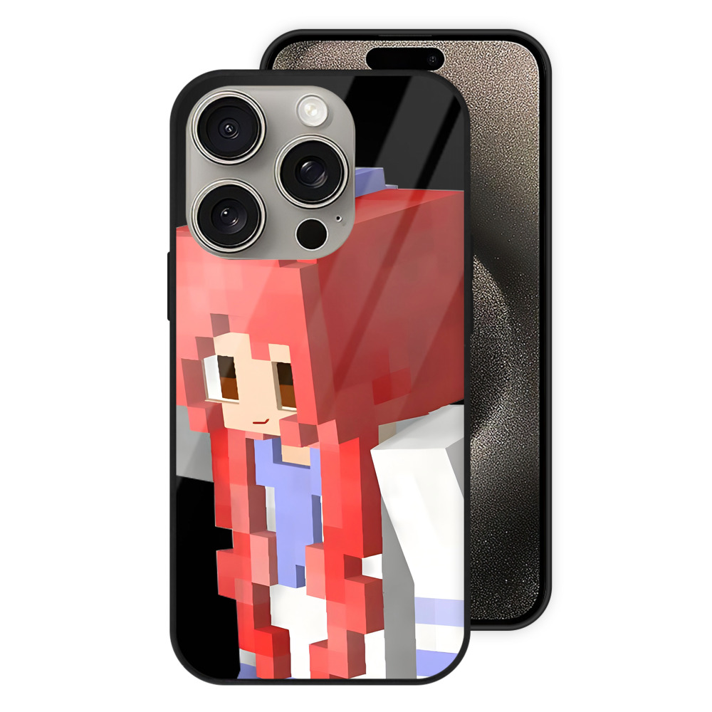 （画像用） マインクラフト ブロックの世界 Minecraft MC Block world 【iPhone15Pro対応】スマホケース 耐衝撃＆黄変防止 背面ガラス