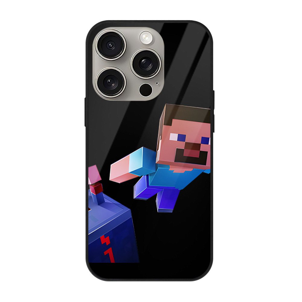 （画像用） マインクラフト ブロックの世界 Minecraft MC Block world 【iPhone15Pro対応】スマホケース 耐衝撃＆黄変防止 背面ガラス