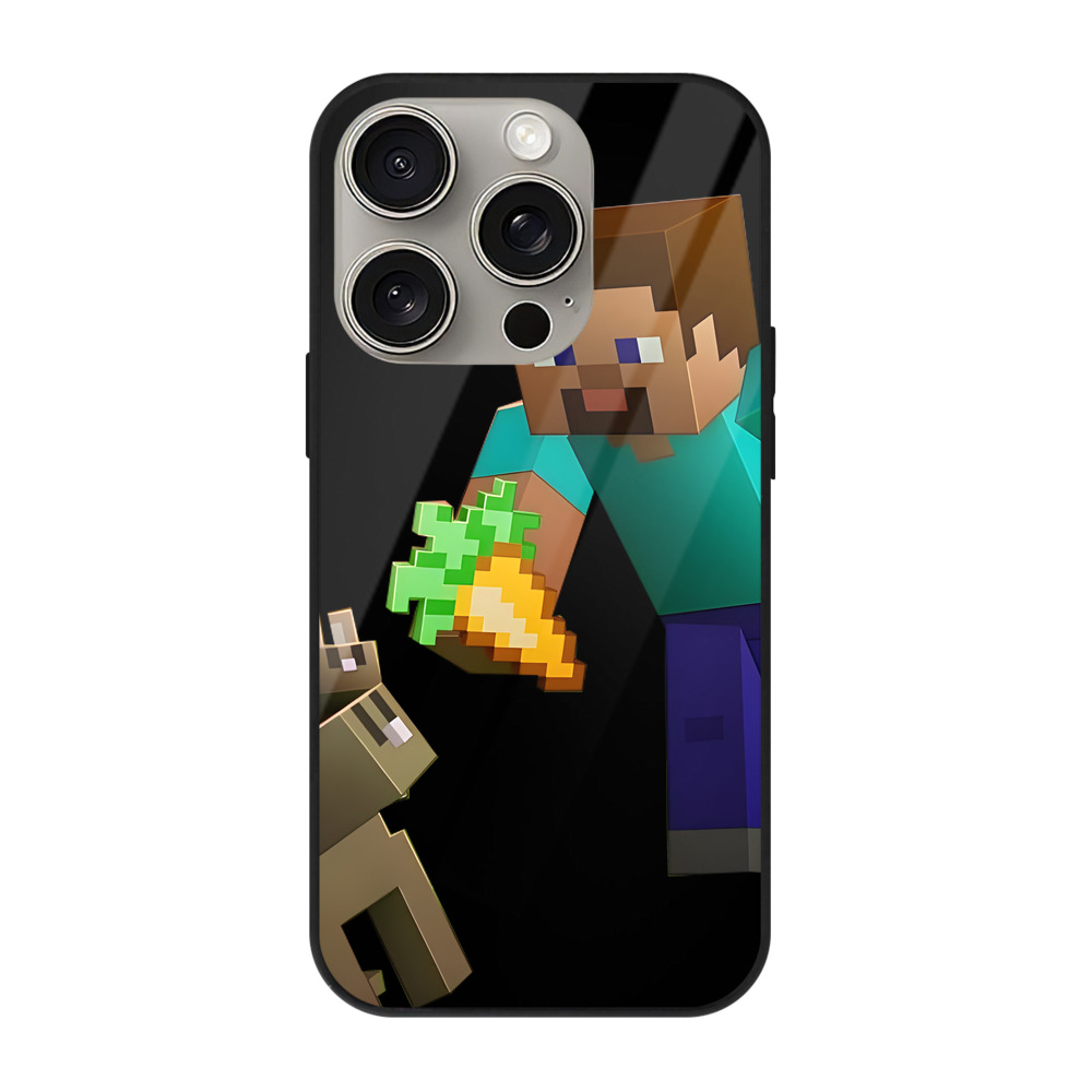（画像用） マインクラフト ブロックの世界 Minecraft MC Block world 【iPhone15Pro対応】スマホケース 耐衝撃＆黄変防止 背面ガラス