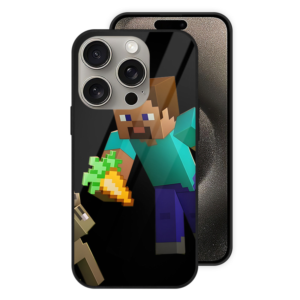 （画像用） マインクラフト ブロックの世界 Minecraft MC Block world 【iPhone15Pro対応】スマホケース 耐衝撃＆黄変防止 背面ガラス